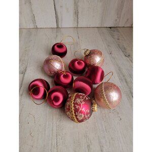Vintage red pink glass‎ satin ball ornament Xmas set variety glitter